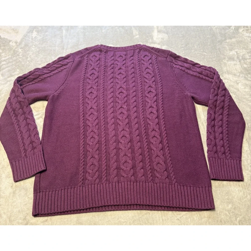 LL Bean Womens Cotton Cable Knit Tennis Prep Sweater Sz L P Classic Fisherman - Picture 9 of 9